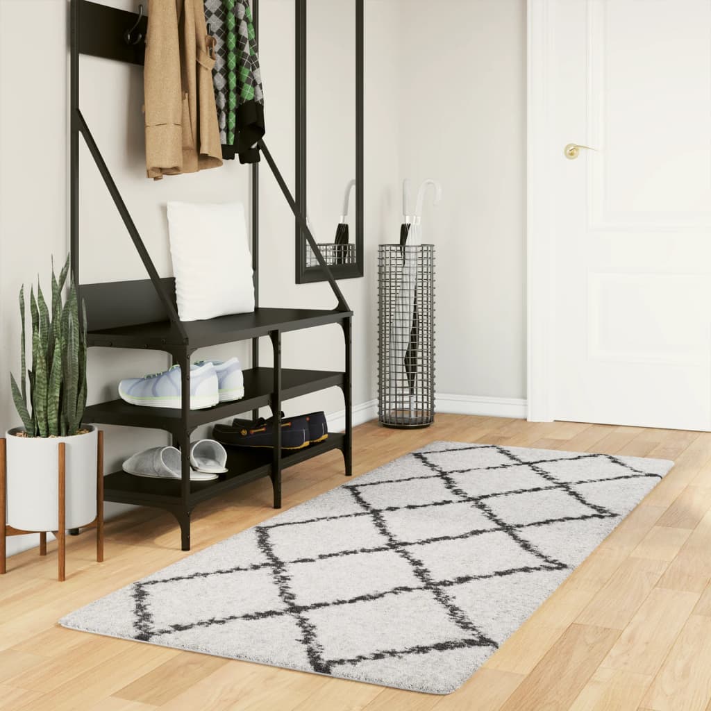 PAMPLONA long pile modern rug cream & black 80x200 cm