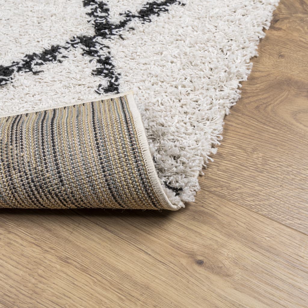 Ryamatta PAMPLONA lång lugg modern gräddvit & svart 120x170 cm