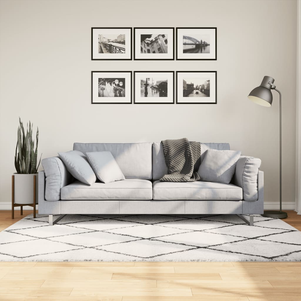 PAMPLONA long pile modern rug cream & black 140x200 cm