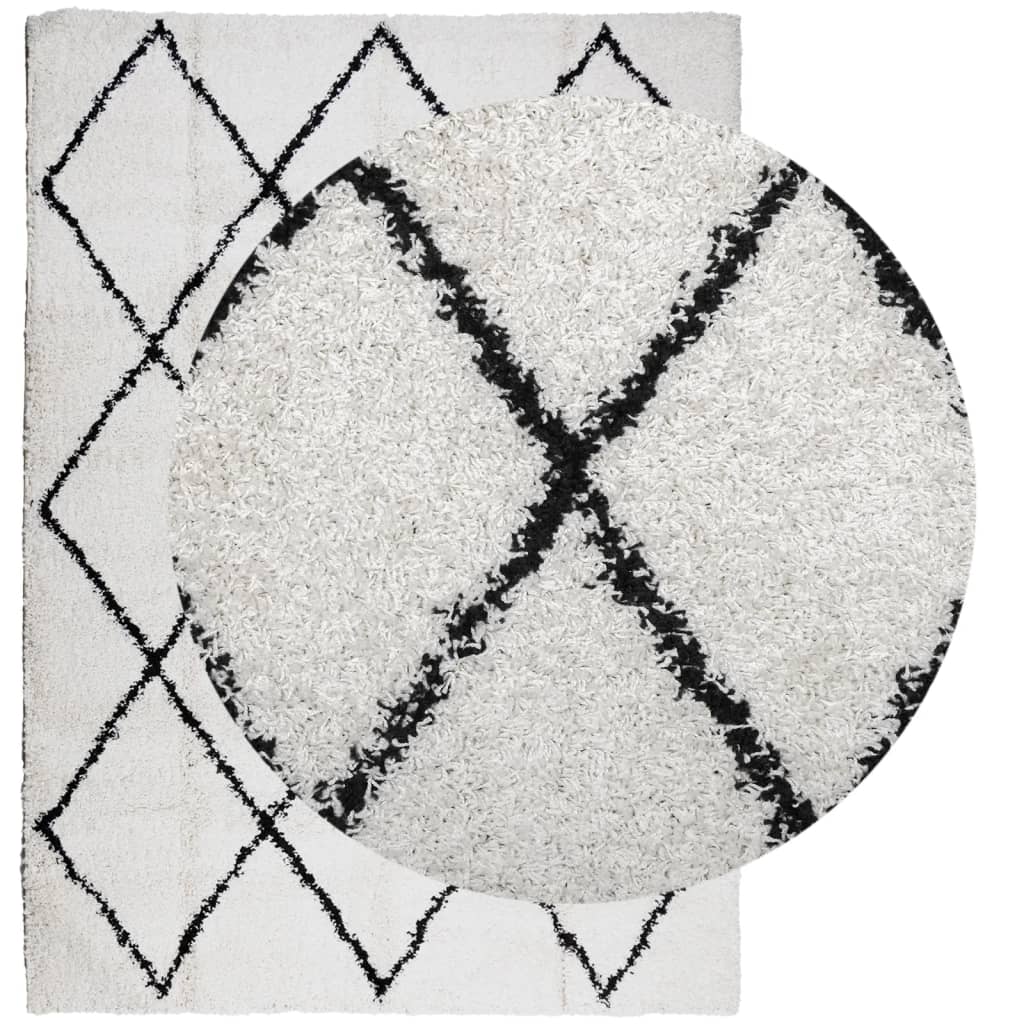 PAMPLONA long pile modern rug cream & black 200x280 cm