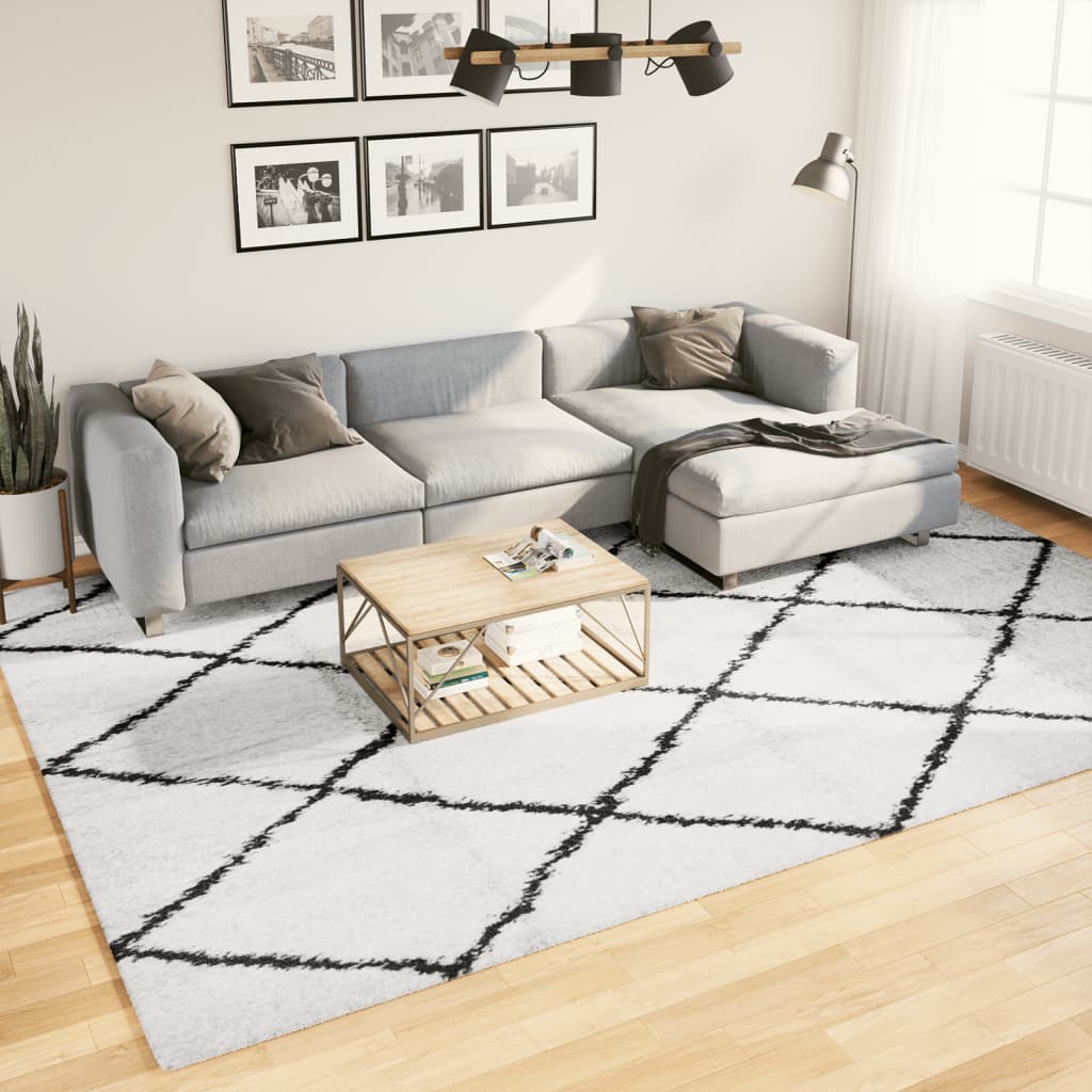 PAMPLONA long pile modern rug cream & black 240x340 cm