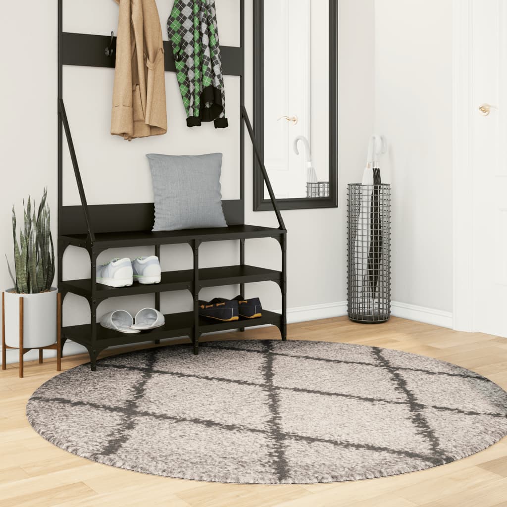 PAMPLONA long pile modern rug beige & anthracite Ø 160 cm