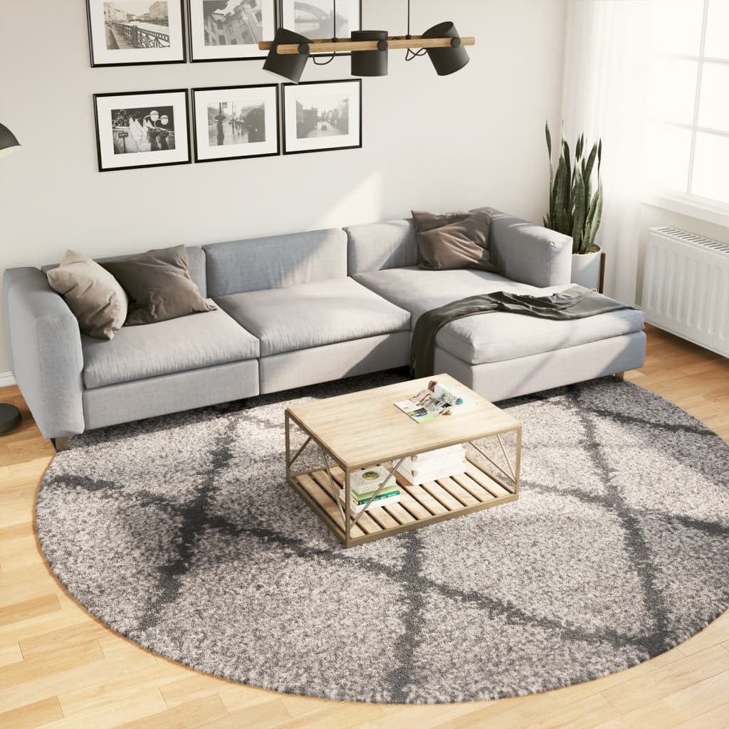 PAMPLONA long pile modern rug beige & anthracite Ø 280 cm
