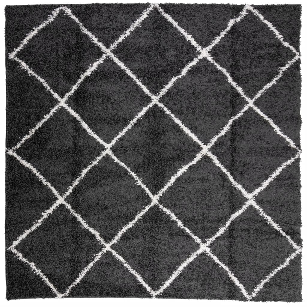 PAMPLONA long pile modern rug black & cream 120x120 cm