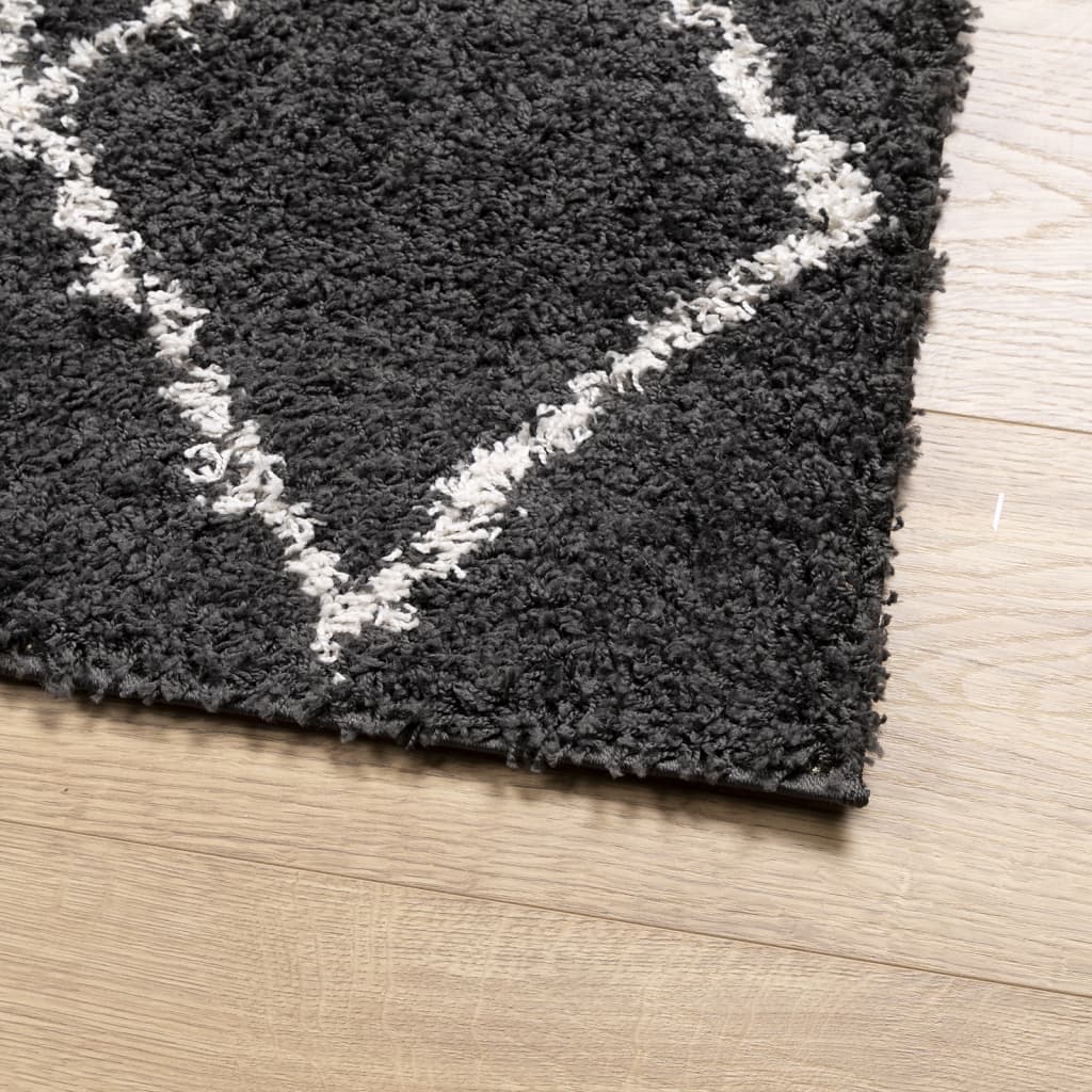 PAMPLONA long pile modern rug black & cream 120x120 cm
