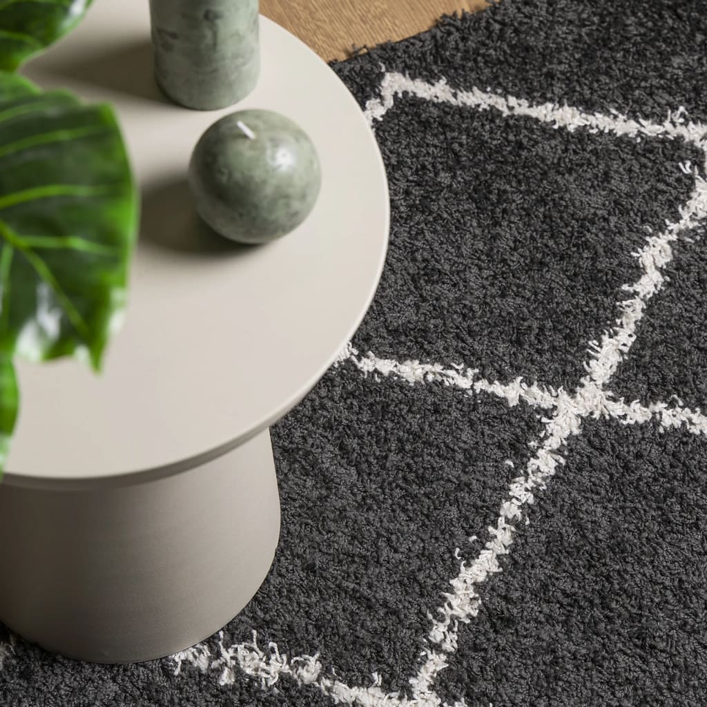 PAMPLONA long pile modern rug black & cream 120x120 cm