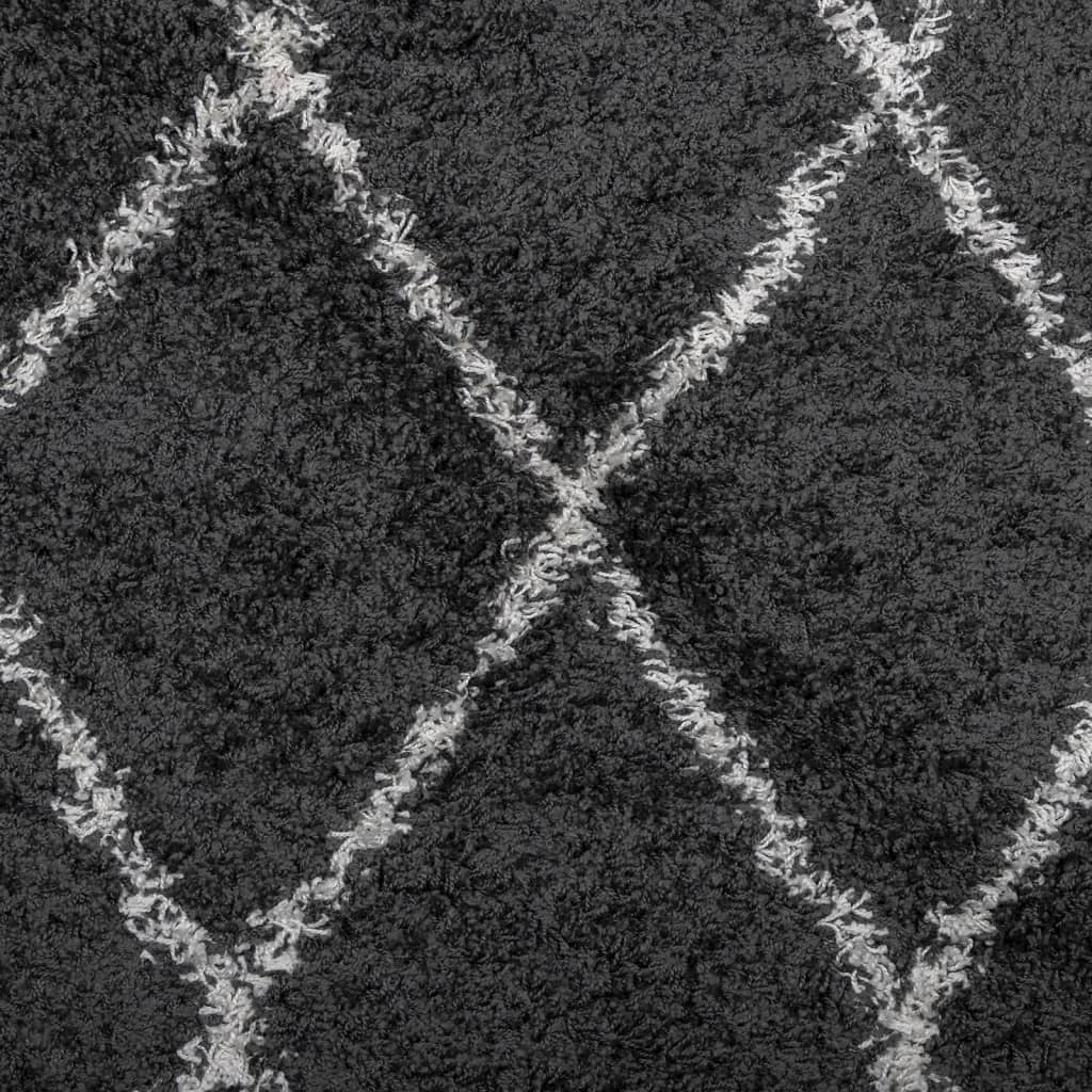 PAMPLONA long pile modern rug black & cream 120x120 cm
