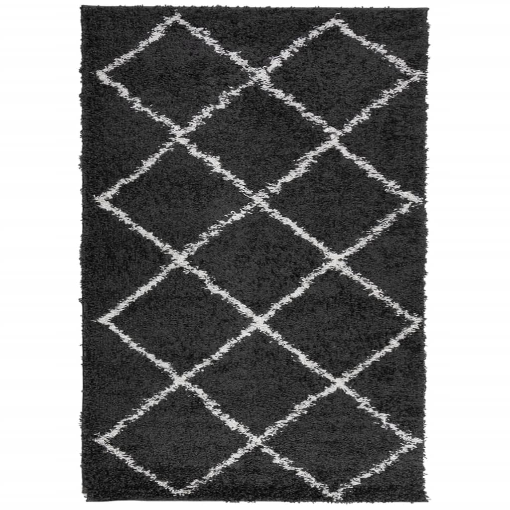 PAMPLONA long pile modern rug black & cream 140x200 cm