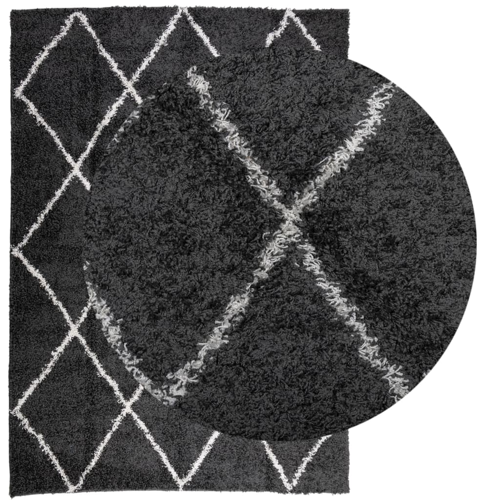 PAMPLONA long pile modern rug black & cream 140x200 cm