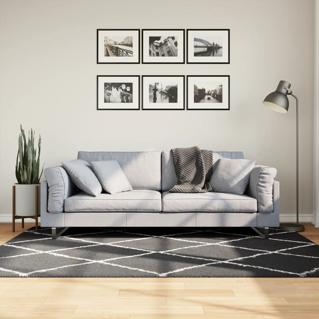 PAMPLONA long pile modern rug black & cream 140x200 cm