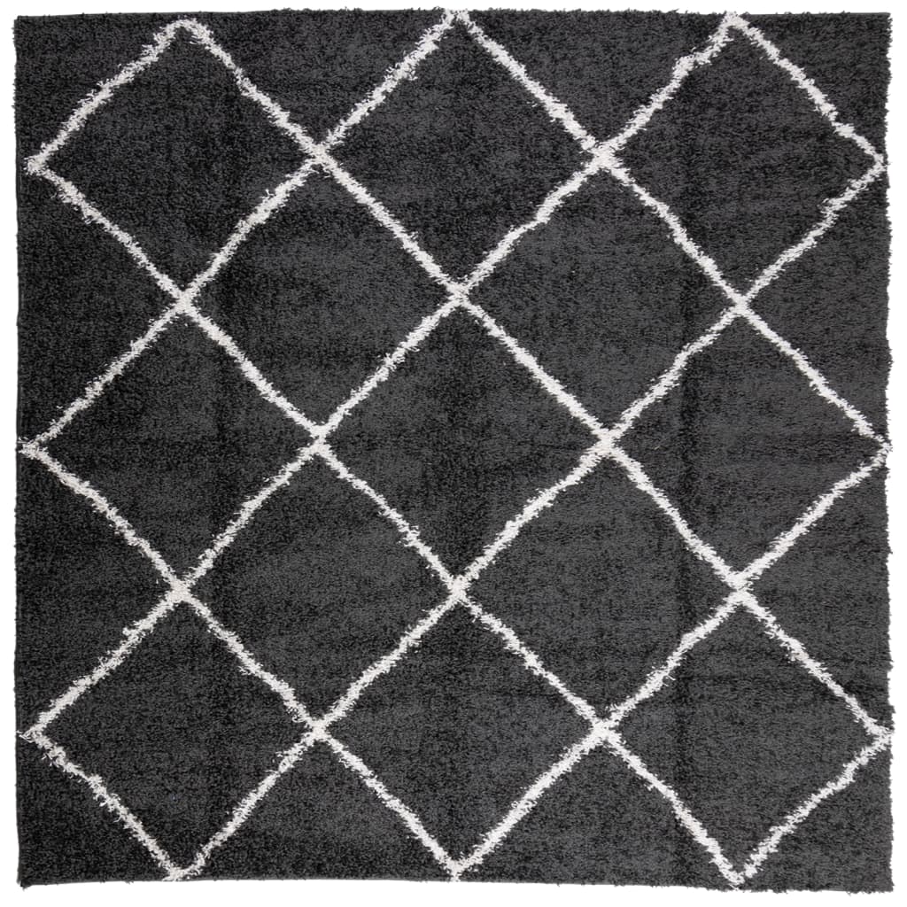 PAMPLONA long pile modern rug black & cream 240x240 cm