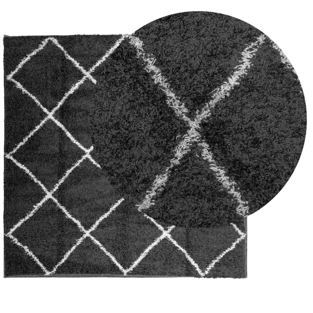 PAMPLONA long pile modern rug black & cream 240x240 cm