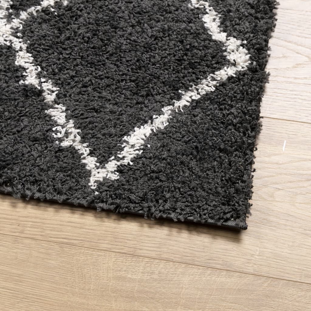 PAMPLONA long pile modern rug black & cream 240x240 cm