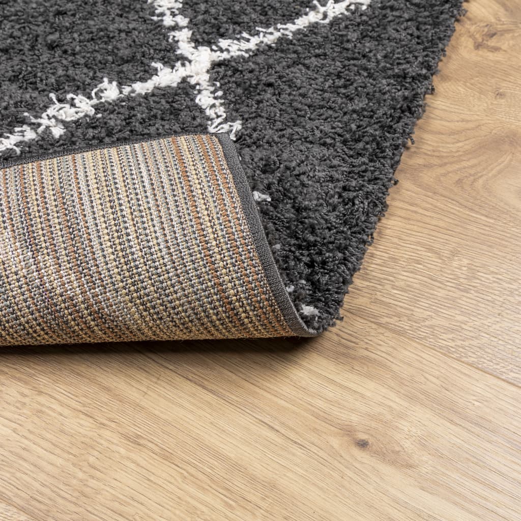 PAMPLONA long pile modern rug black & cream 240x240 cm