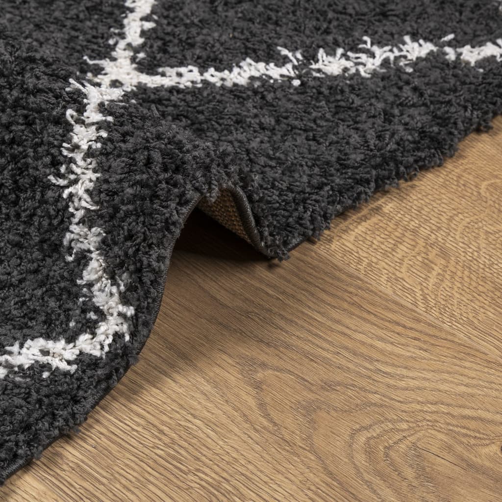 PAMPLONA long pile modern rug black & cream 240x240 cm