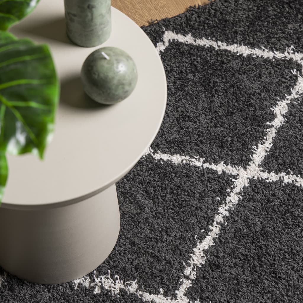 PAMPLONA long pile modern rug black & cream 240x240 cm