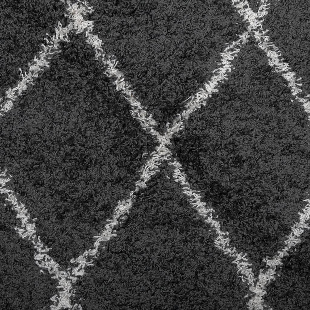 PAMPLONA long pile modern rug black & cream 240x240 cm