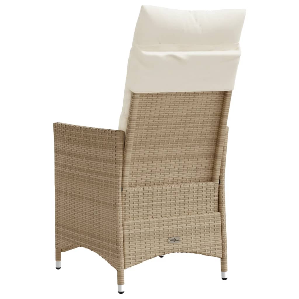 Justerbar trädgårdsstol med dynor beige konstrotting