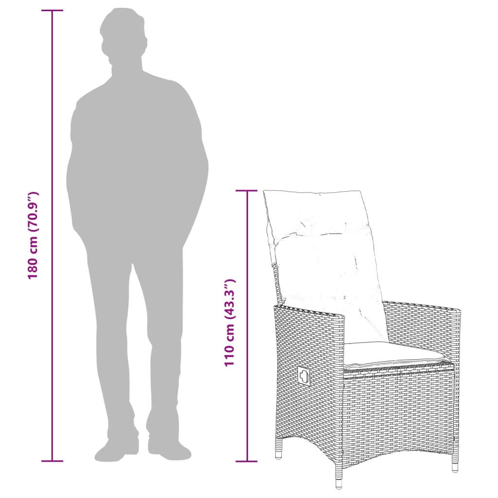 Justerbar trädgårdsstol med dynor beige konstrotting