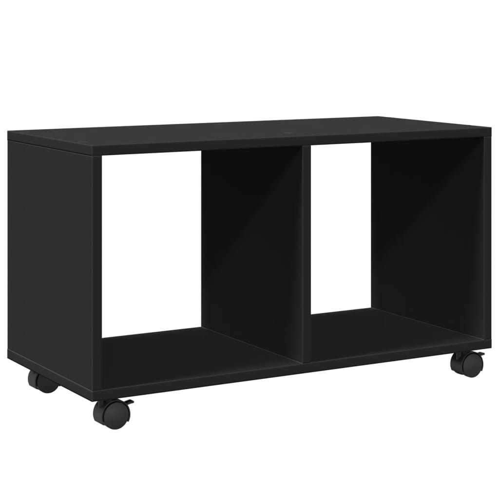 Cabinet with wheels black 72x33x42.5 cm engineered wood