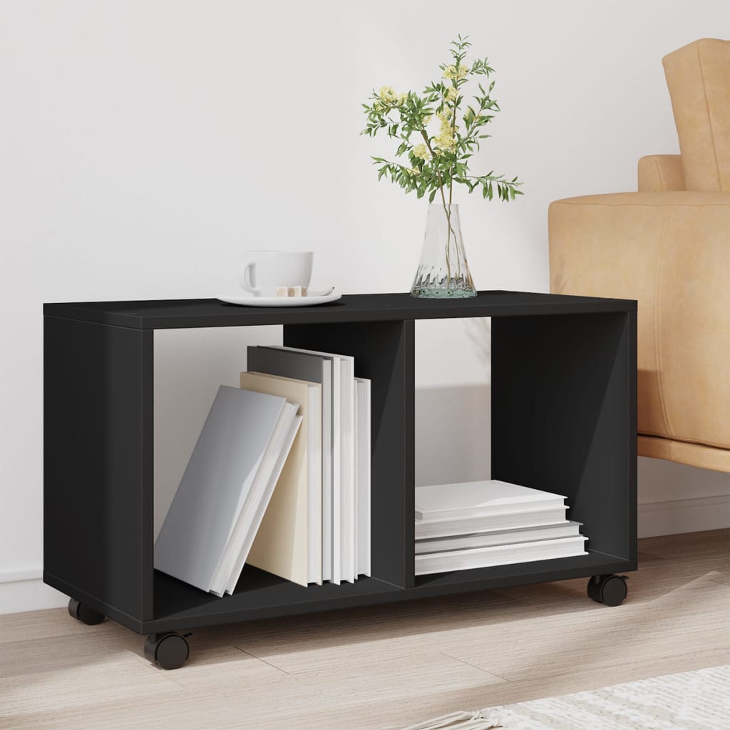 Cabinet with wheels black 72x33x42.5 cm engineered wood