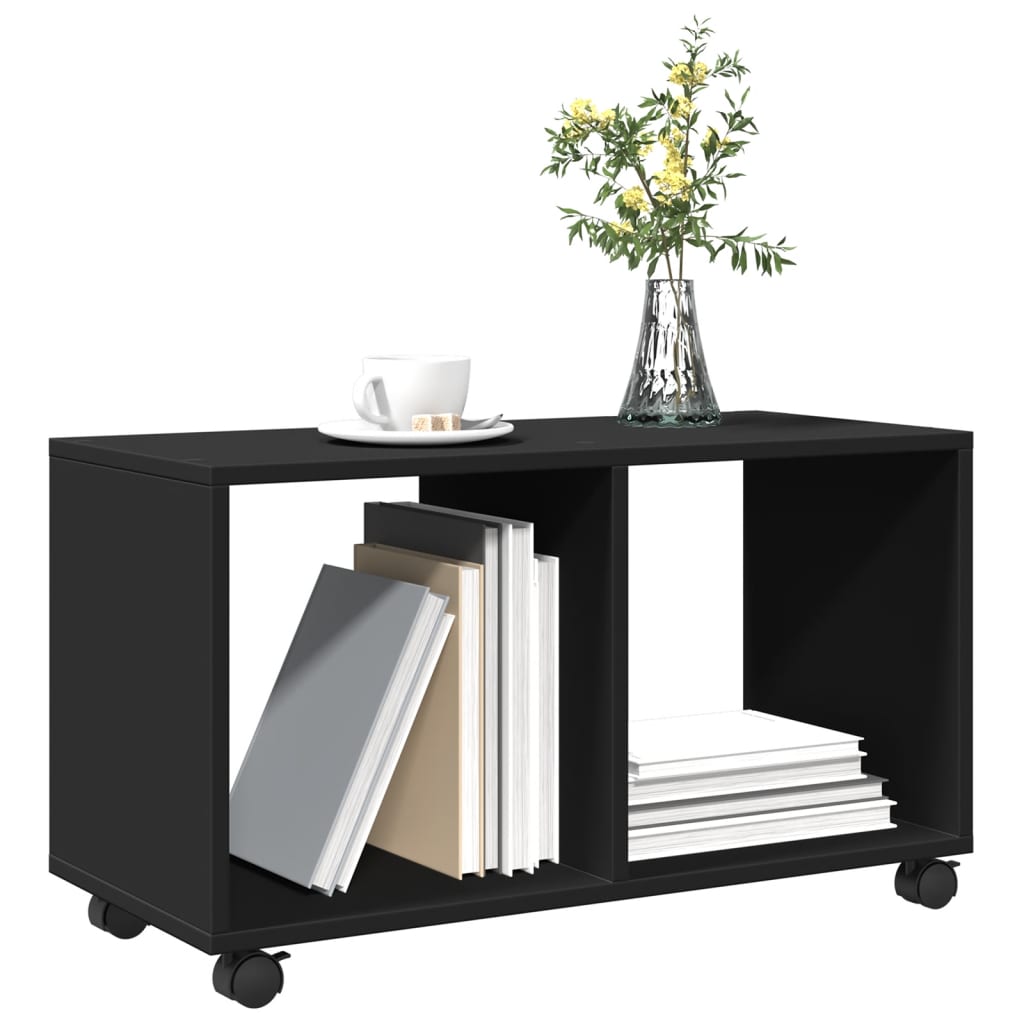 Cabinet with wheels black 72x33x42.5 cm engineered wood