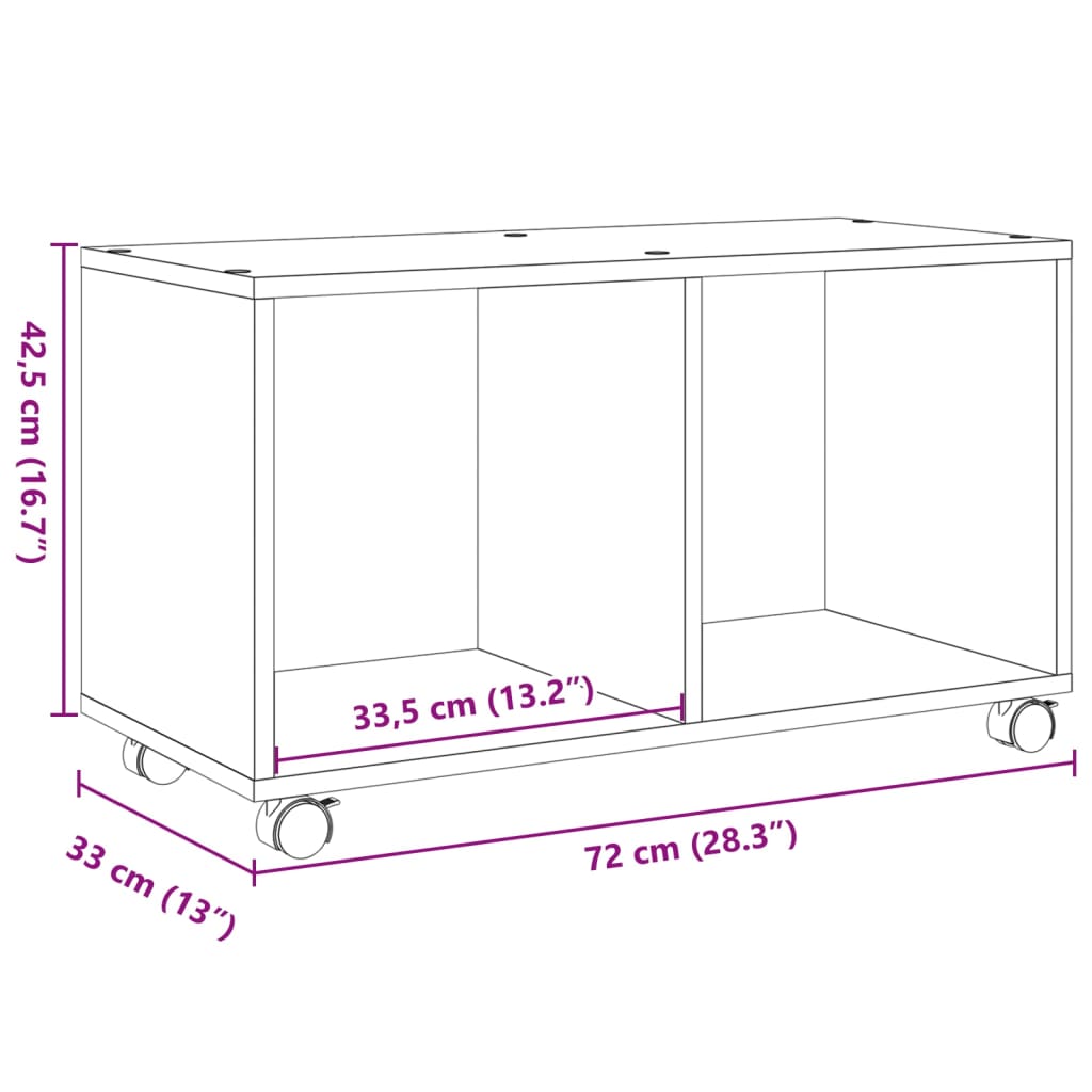 Cabinet with wheels black 72x33x42.5 cm engineered wood