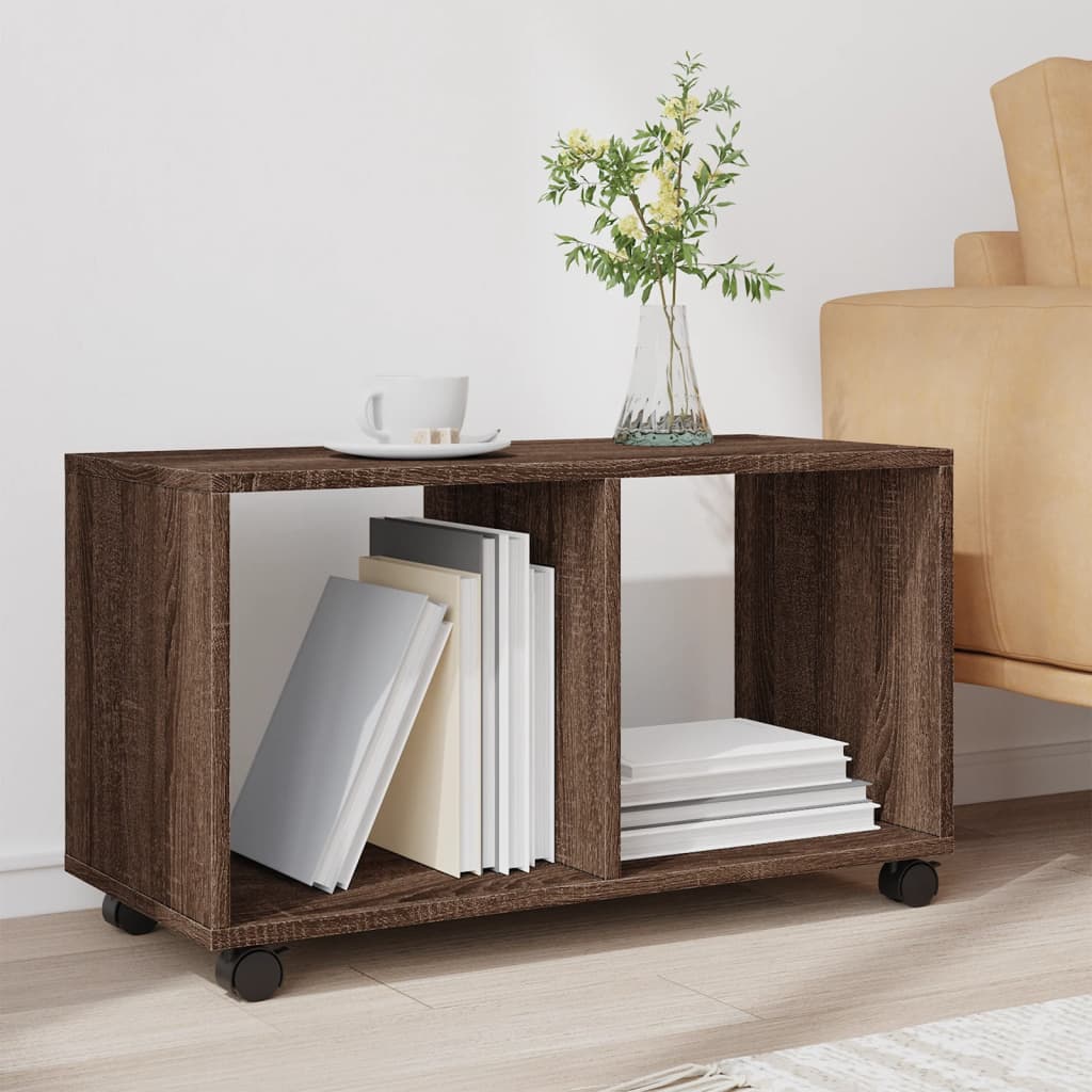 Cabinet with wheels brown oak 72x33x42.5 cm engineered wood