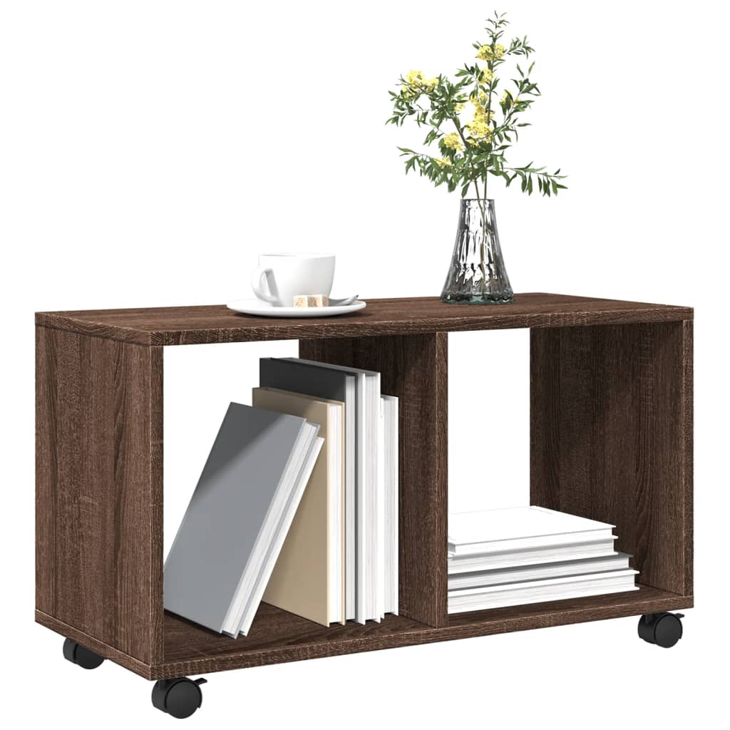 Cabinet with wheels brown oak 72x33x42.5 cm engineered wood