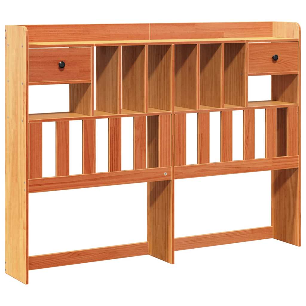 Headboard with storage wax brown 150 cm solid pine