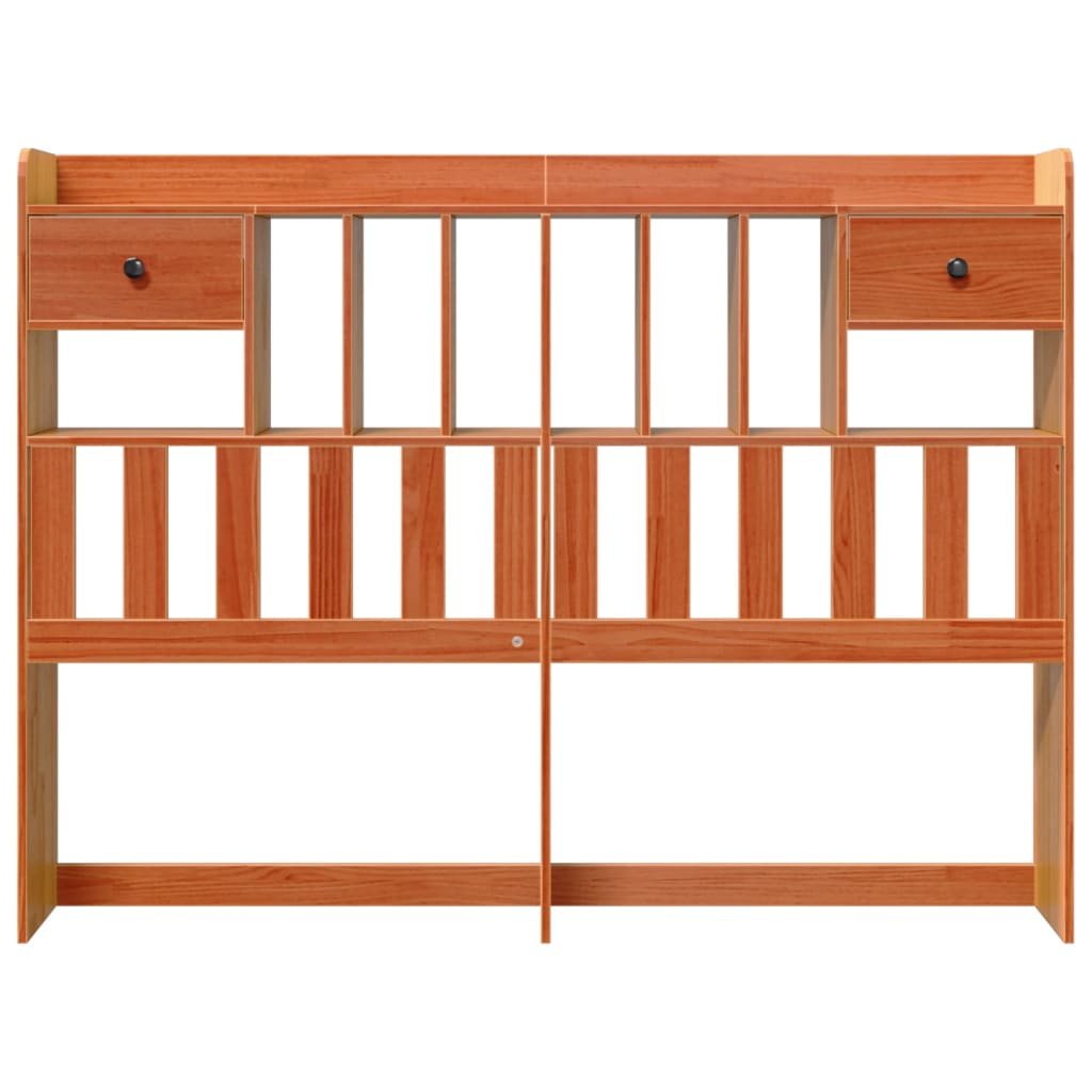 Headboard with storage wax brown 150 cm solid pine