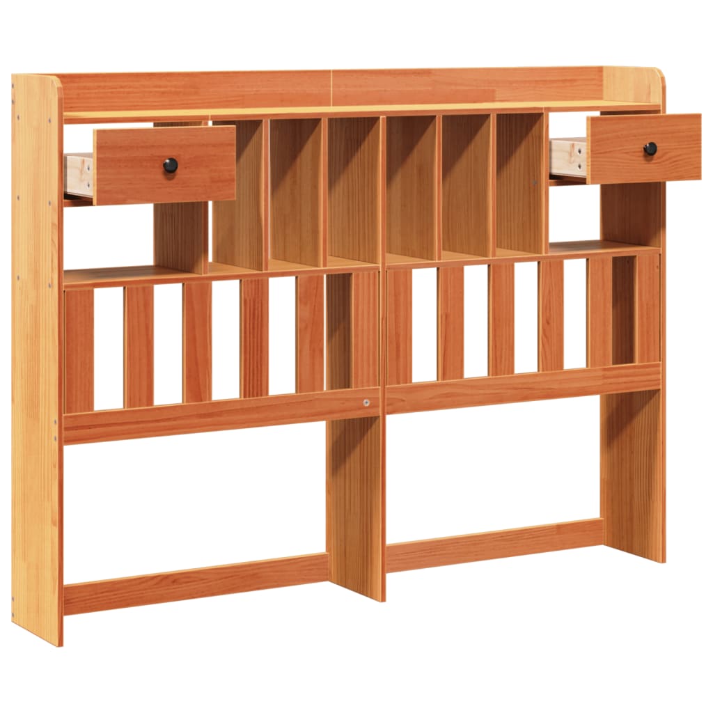 Headboard with storage wax brown 150 cm solid pine