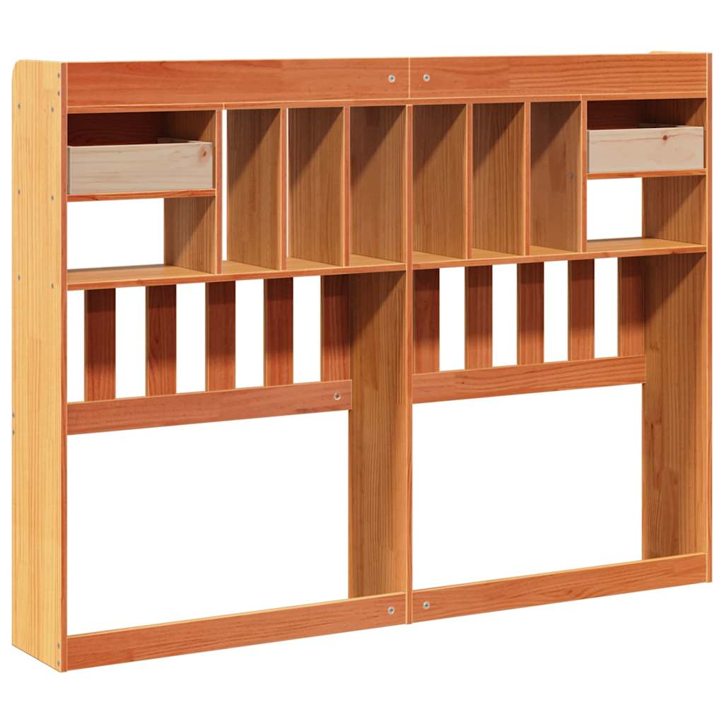 Headboard with storage wax brown 150 cm solid pine
