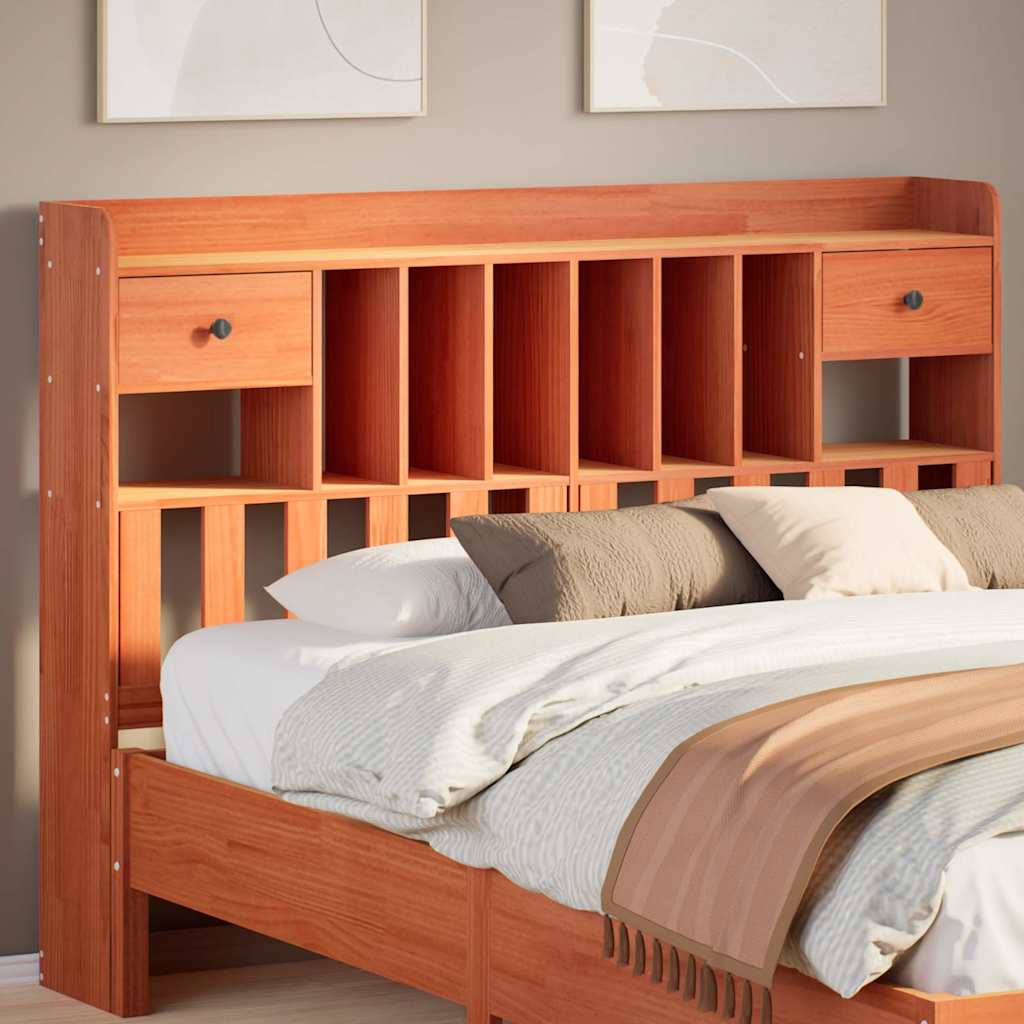 Headboard with storage wax brown 150 cm solid pine