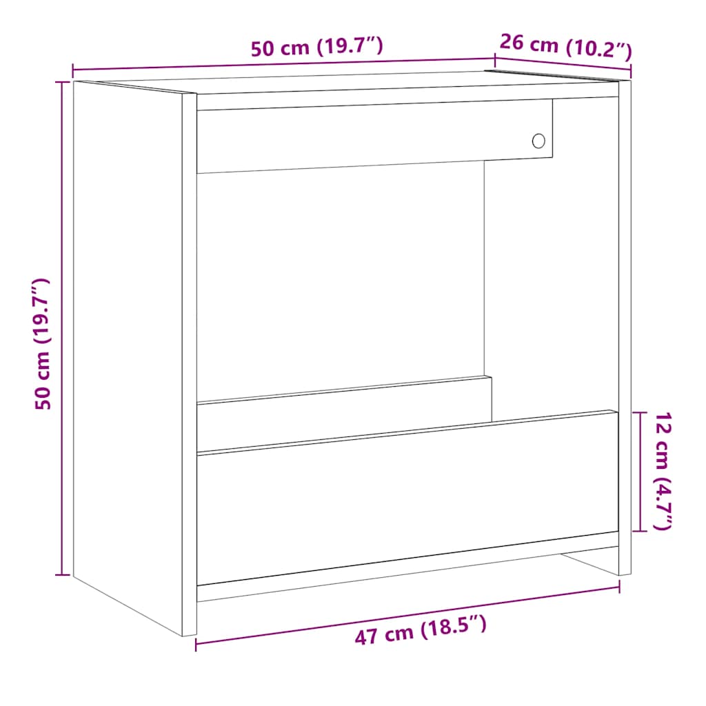 Side table artisan oak 50x26x50 cm engineered wood