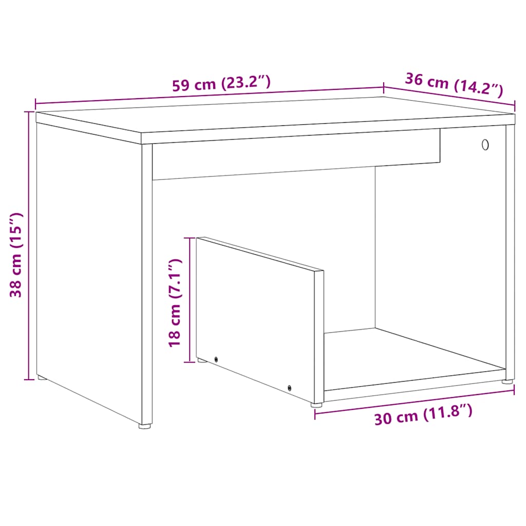Side table aged wood 59x36x38 cm engineered wood