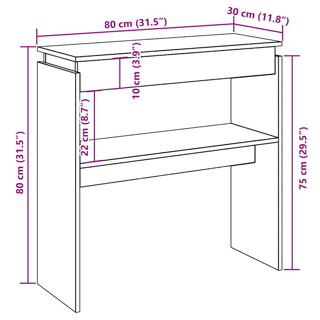 Console table aged wood 80x30x80 cm engineered wood
