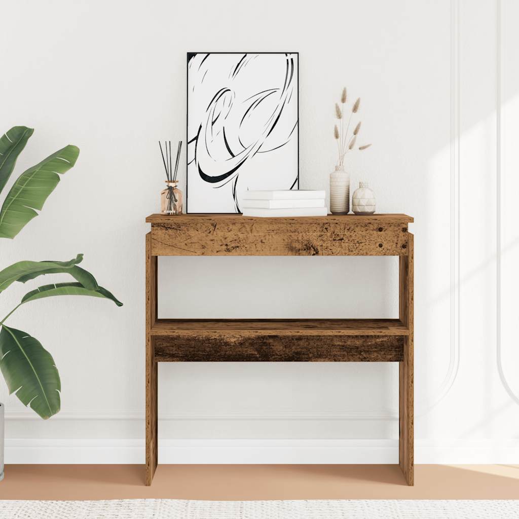 Console table aged wood 80x30x80 cm engineered wood