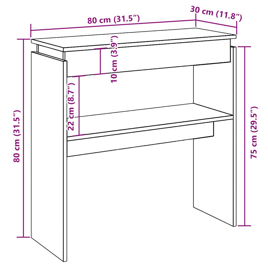 Console table artisan oak 80x30x80 cm engineered wood