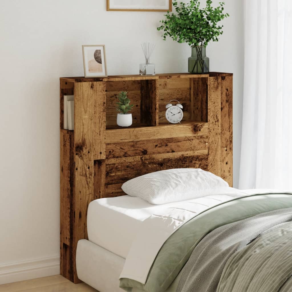 Bed headboard with storage, aged wood, 100x19x104.5cm, engineered wood