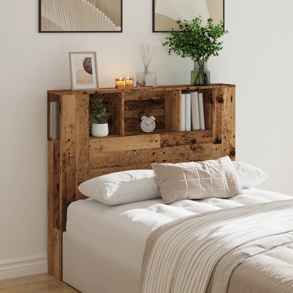 Headboard with storage, aged wood, 120x19x104.5cm, engineered wood