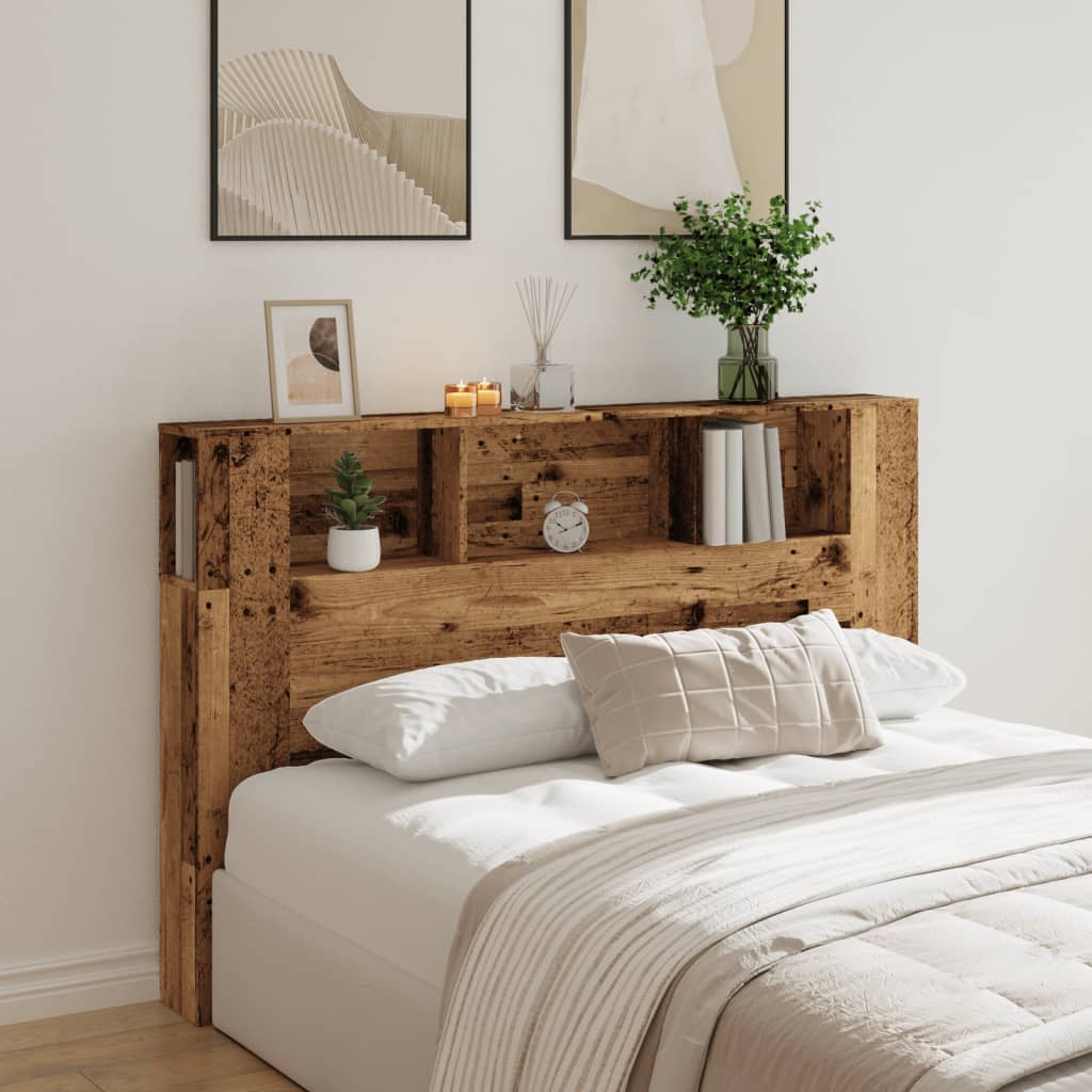 Bed headboard with storage, aged wood, 160x18.5x103.5 cm, engineered wood