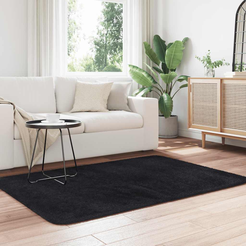 Ryamatta med lång lugg NAVARRA svart 120x170 cm polyester