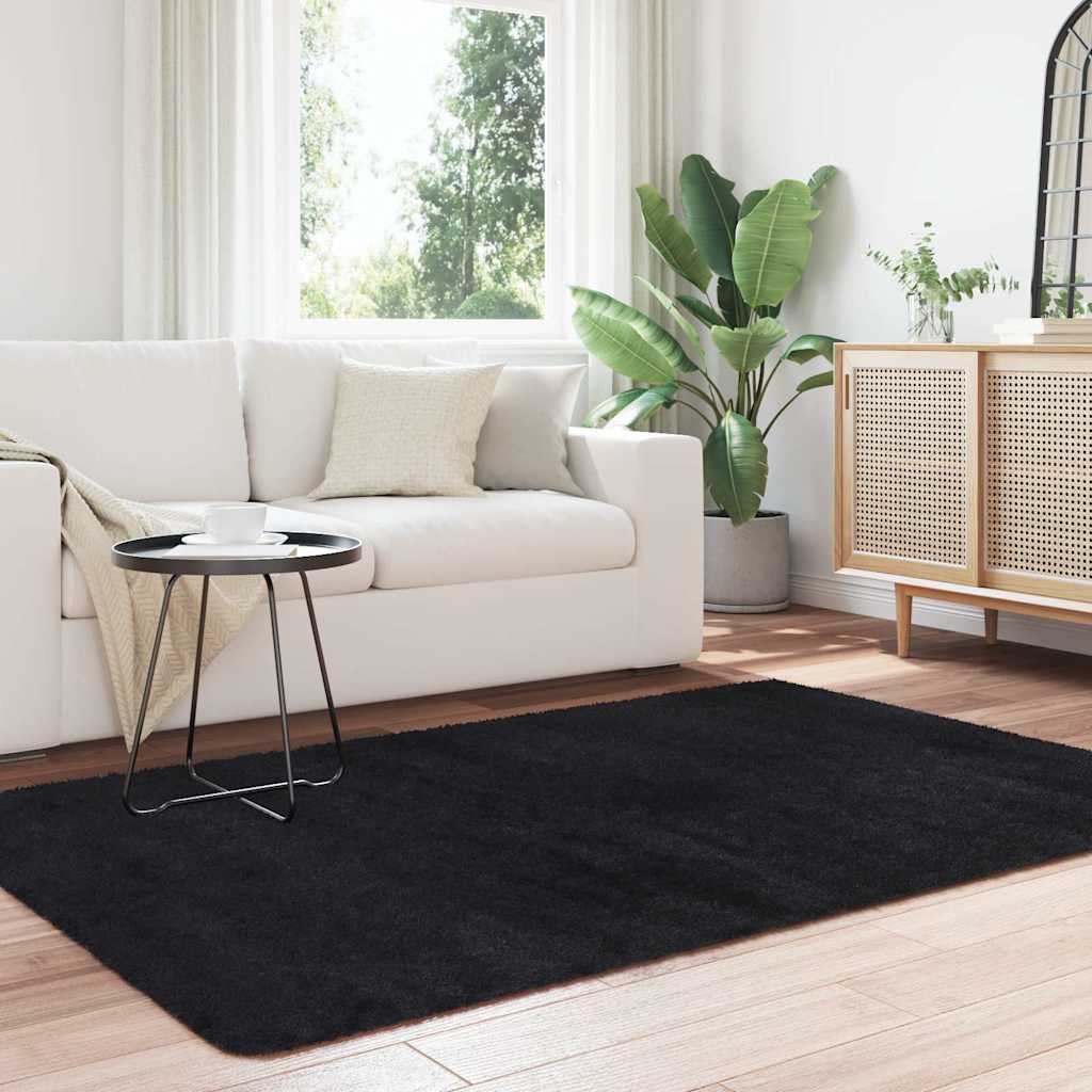 Ryamatta med lång lugg NAVARRA svart 130x200 cm polyester