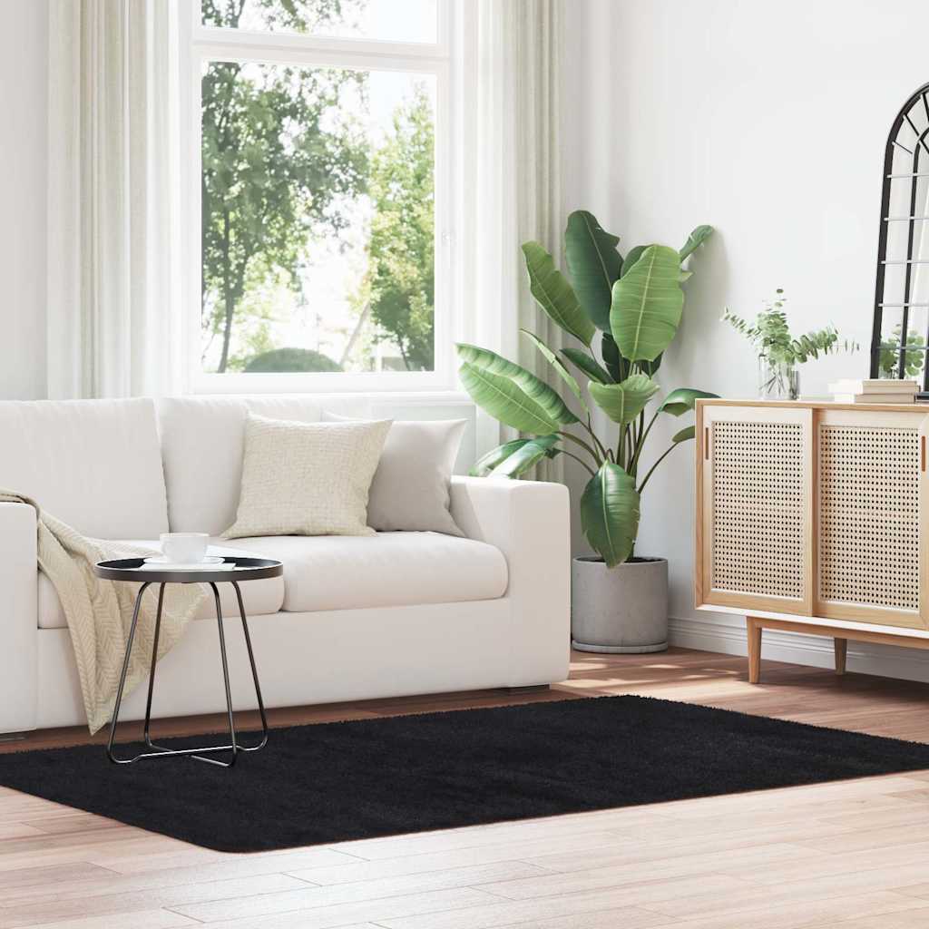 Ryamatta med lång lugg NAVARRA svart 130x200 cm polyester