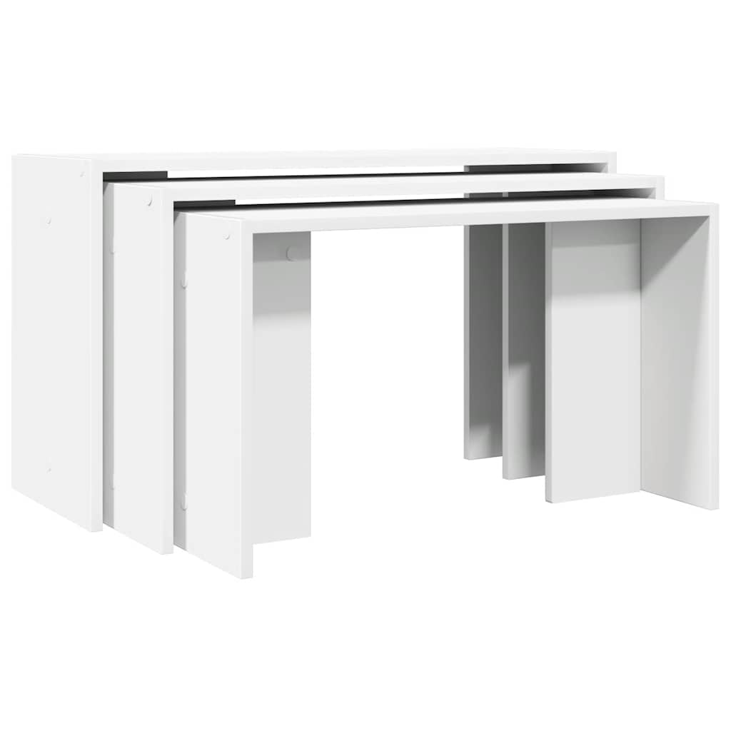 Set of 3 tables, white engineered wood