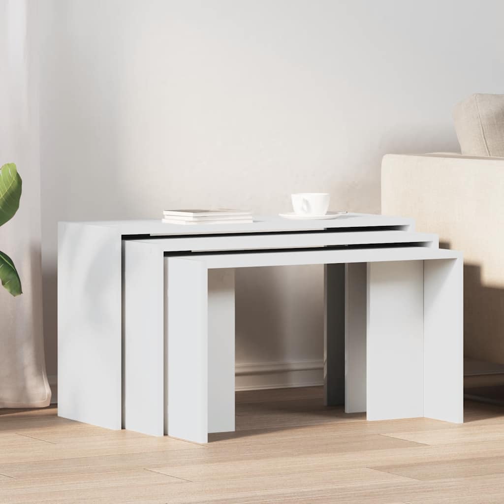 Set of 3 tables, white engineered wood