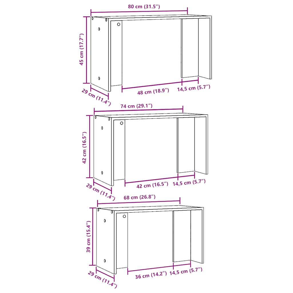 Set of 3 tables, white engineered wood