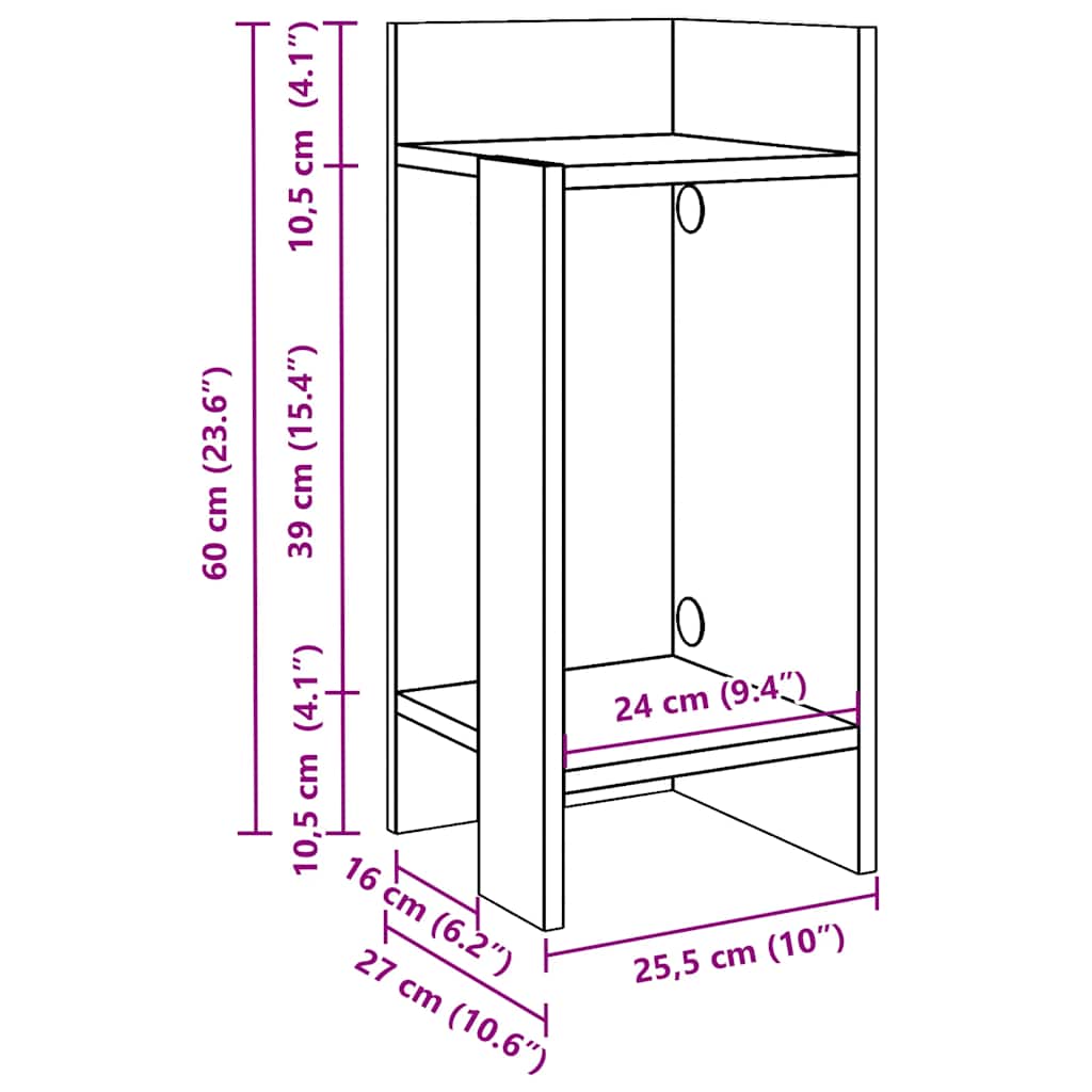 Side table 2 pcs with shelf white 25.5x27x60 cm
