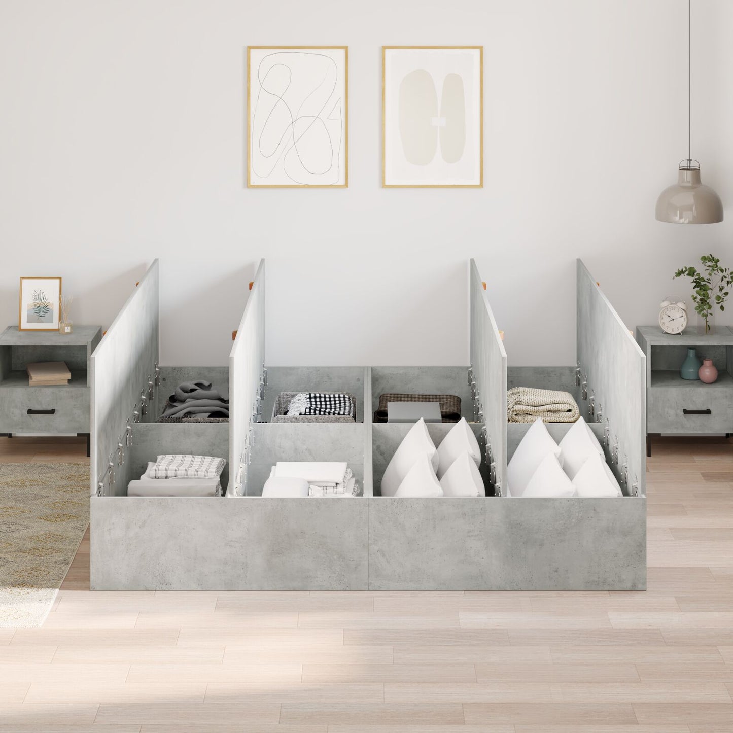Förvaringssängram Betonggrå 200x200 cm